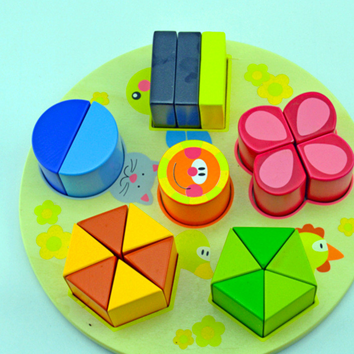 厂家直销木制积木儿童闹钟拼板玩具 木质拼图圆形镶板定制批发